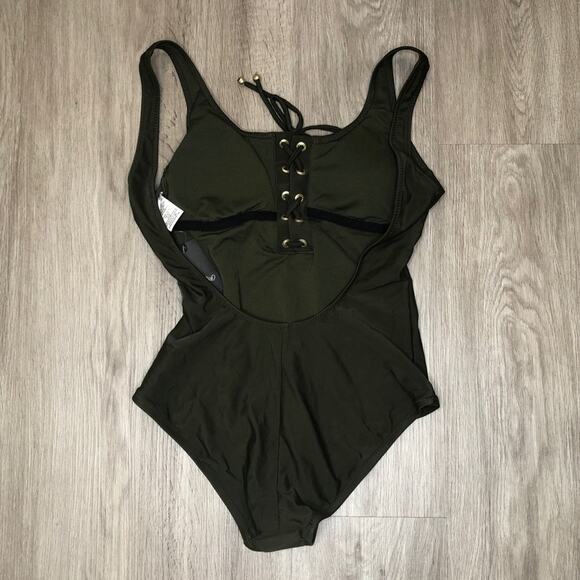 MOSSIMO Women's Olive Green Lace Front Scoop Neck/Back One Piece Swimsuit sz S - Picture 3 of 3